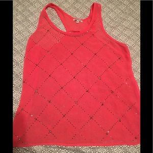 Sheer tank with studs on front and lace on back